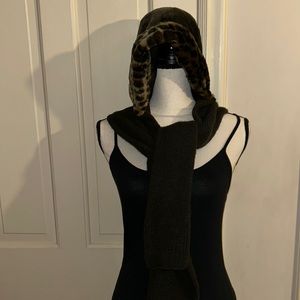 Cheetah Print Hat w/Attached Scarf